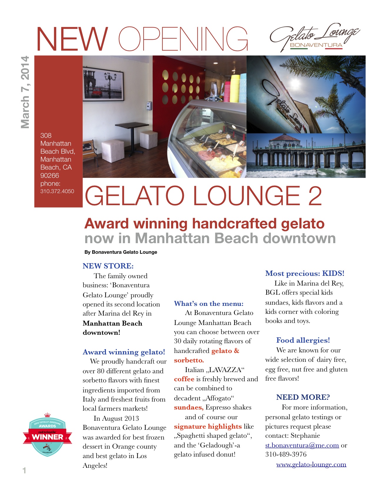 DINE AROUND LA Bonaventura Gelato Lounge Manhattan Beach